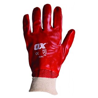 Ox PVC Knitwrist Gloves (1 pair) (Red) Large